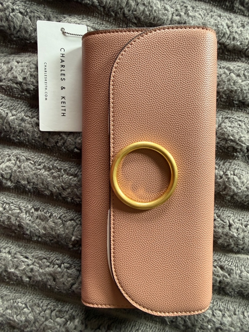 Charles & Keith Peach Card Holder with Gold Ring Detail